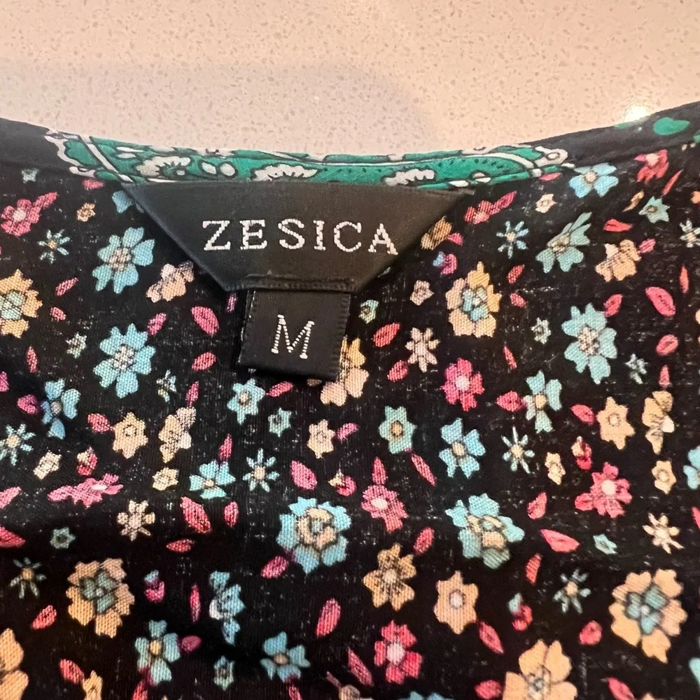 Zesica Maxi Boho Dress Black Floral Paisley Print Tied Waist Women's Medium - Picture 4 of 7